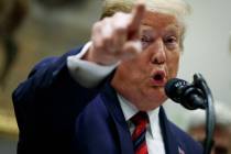 President Donald Trump speaks during a event on medical billing, in the Roosevelt Room of the W ...