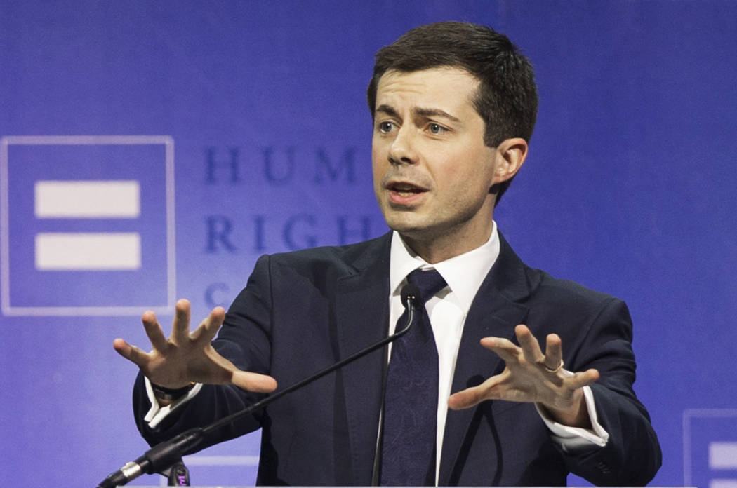 Democratic presidential candidate Pete Buttigieg speaks at the 14th Annual HRC Las Vegas Dinner ...