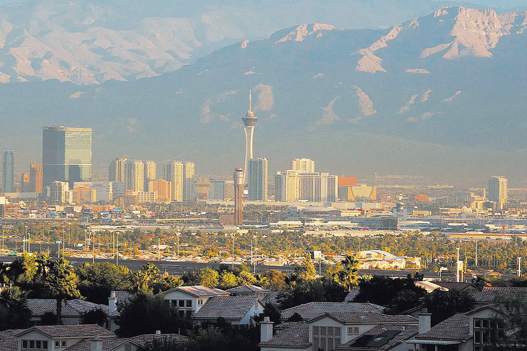 The morning sun shines brightly over the Las Vegas Strip in 2016. (Bizuayehu Tesfaye/Las Vegas ...