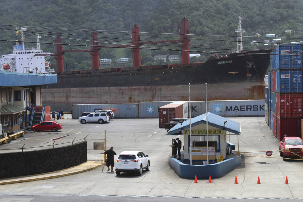 A view from the top of a two story building in Fagatogo village overlooking the Port of Pago Pa ...