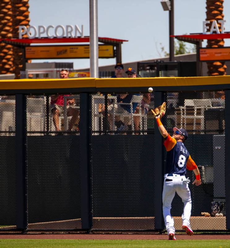 The Aviators Skye Bolt (8) readies to catch a ball deep in right field hit by the Tacoma Rainie ...