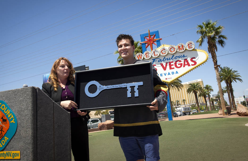 Clark County Commission Chairman Marilyn Kirkpatrick, left, stands for a photograph with " ...