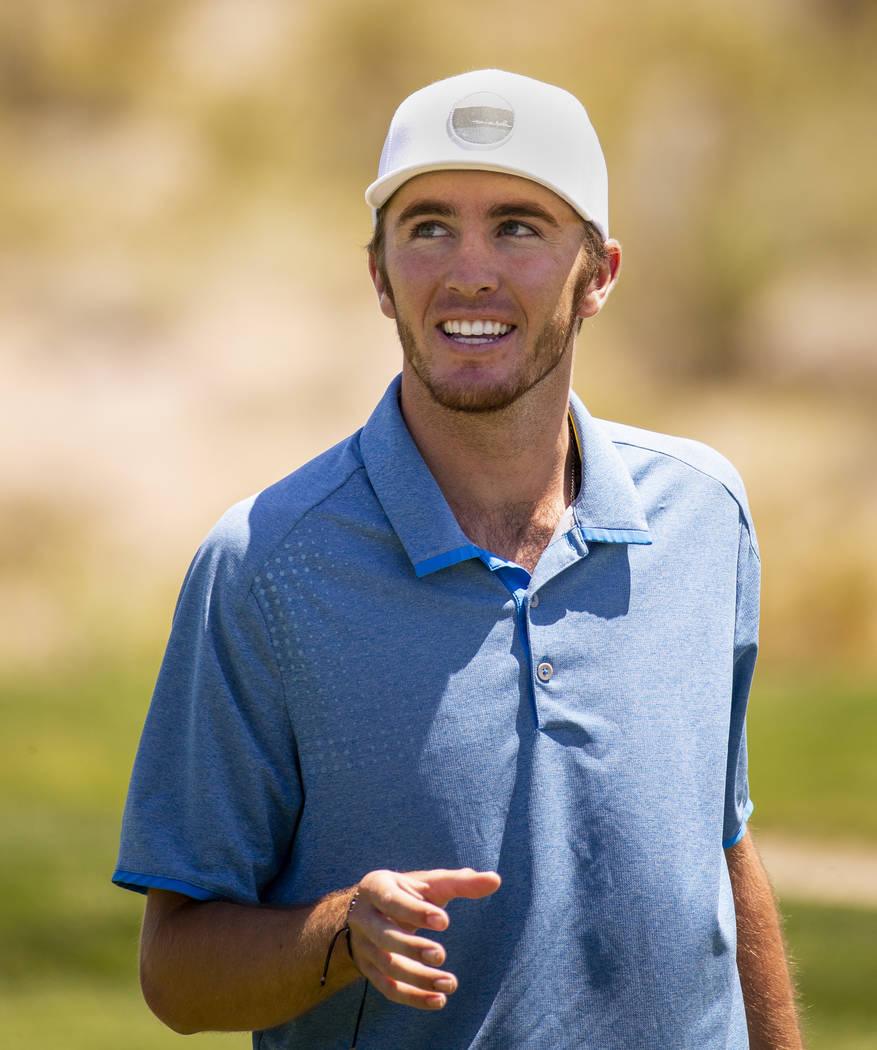 Golfer Van Thomas is pleased with another great hole during a PGA US Open qualifying round at t ...