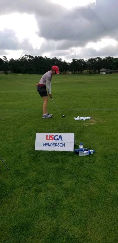 Nevada State Women's Golf Association president Ronda Henderson practices at Pine Needles Lodge ...