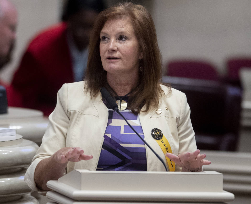 In this Tuesday, April 30, 2019 file photo, Rep. Terri Collins answers questions during debate ...