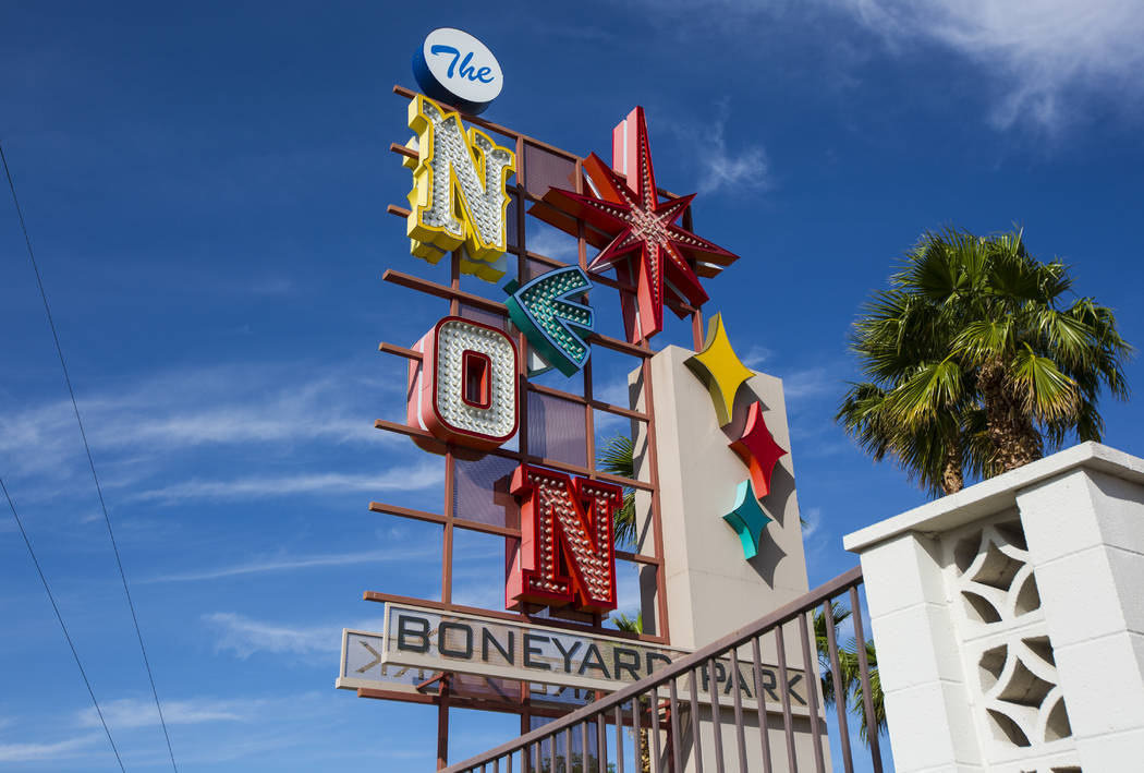 The Neon Boneyard park, across the street from the Neon Museum, in Las Vegas on Tuesday, May 14 ...