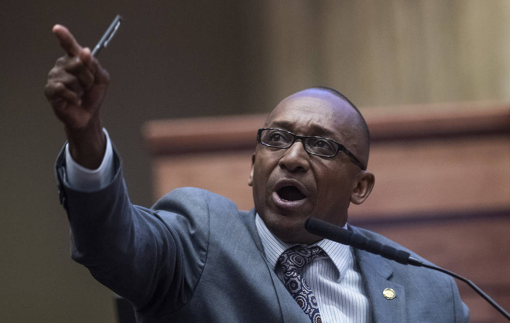 Sen. Bobby Singleton speaks as debate on HB314, the near-total ban on abortion bill, is held in ...