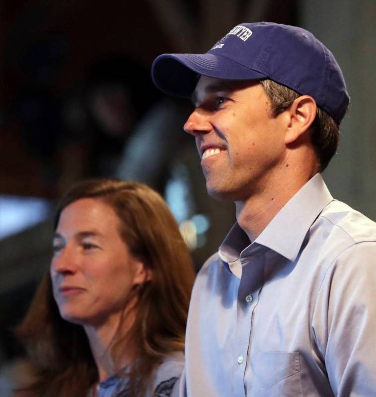 Democratic presidential candidate and former Texas Congressman Beto O'Rourke smiles as he stand ...