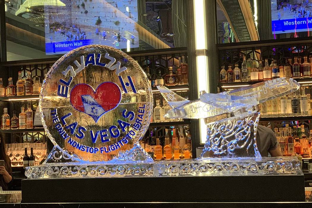 An ice sculpture made for El Al Airlines' Las Vegas to Tel Aviv nonstop flight service celebrat ...