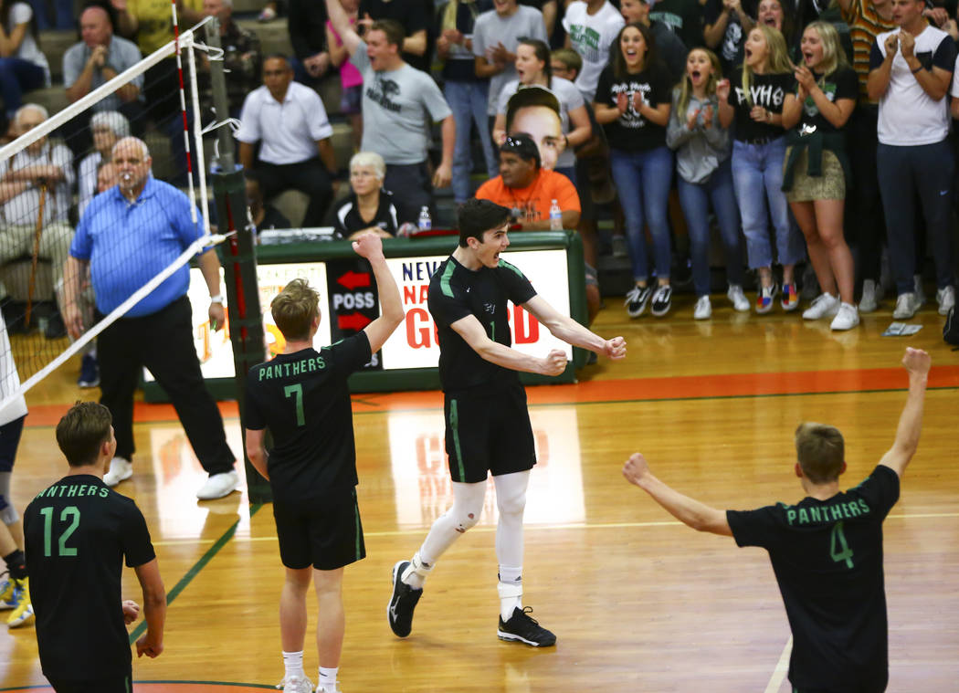 Palo Verde's Scott Solan, center, celebrates after scoring against Coronado during the Class 4A ...