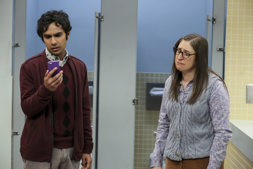 This image released by CBS shows Kunal Nayyar, left, and Mayim Bialik in a scene from the serie ...