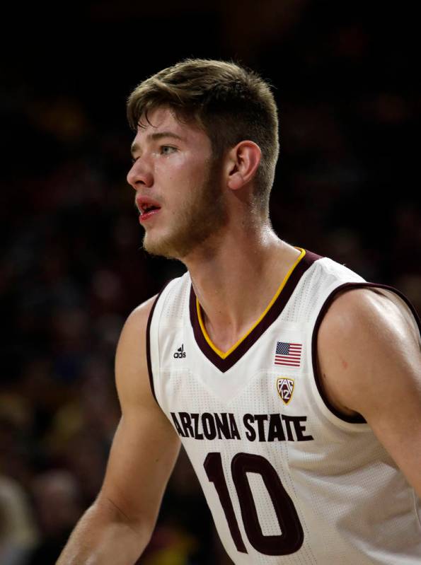 Arizona State forward Vitaliy Shibel (10) in the first half during an NCAA college basketball g ...