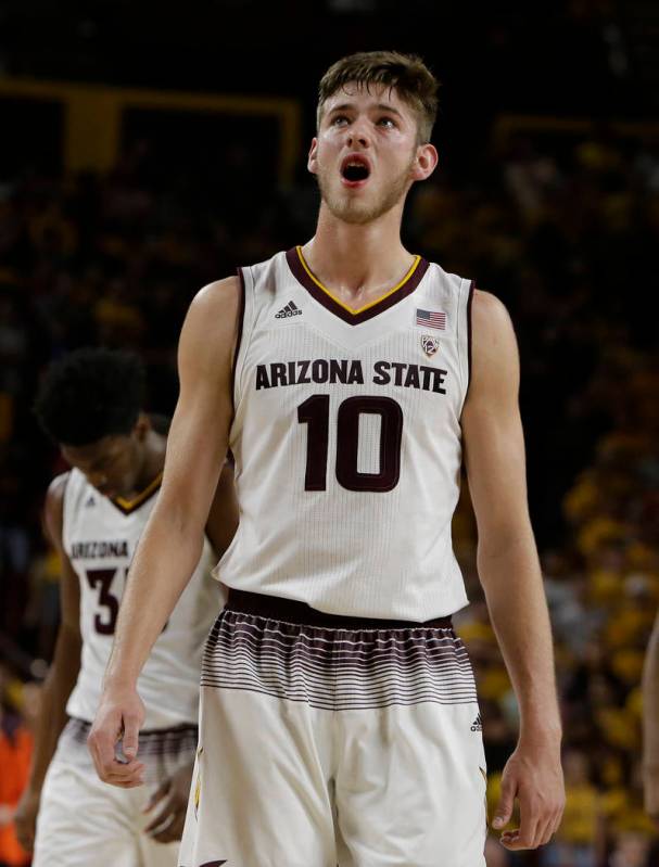 Arizona State forward Vitaliy Shibel (10) in the first half during an NCAA college basketball g ...