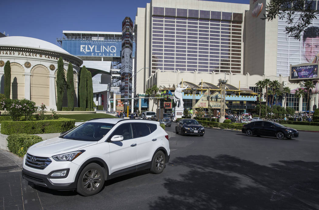 Cars pull into the self park lane at Caesars Palace on Thursday, May 16, 2019, in Las Vegas. (L ...