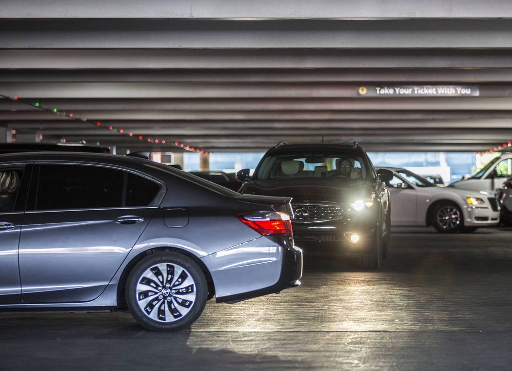 Cars leave the MGM Grand self parking lot on Thursday, May 16, 2019, in Las Vegas. (Las Vegas R ...