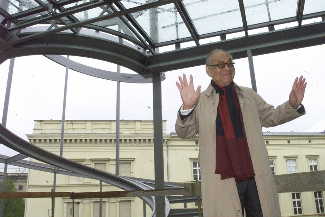 84-year-old architect Ieoh Ming Pei from the United States poses in the central staircase of Be ...