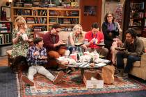 Melissa Rauch, from left, Simon Helberg, Johnny Galecki, Kaley Cuoco, Jim Parsons, Mayim Bialik ...