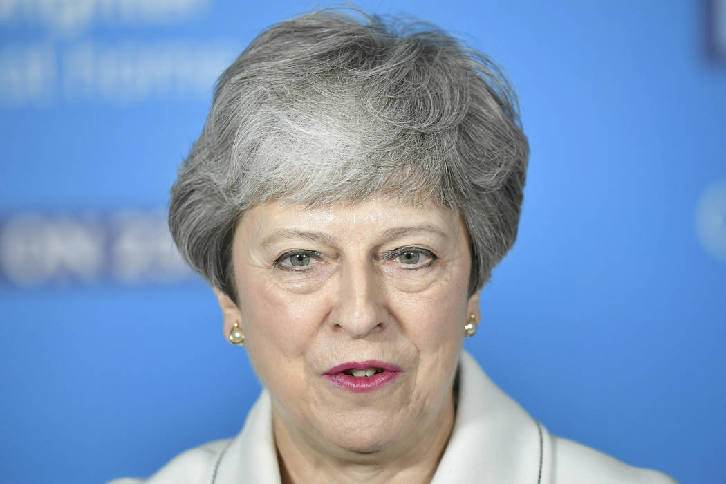 Britain's Prime Minster Theresa May speaks at a EU election campaign event in Bristol, England, ...