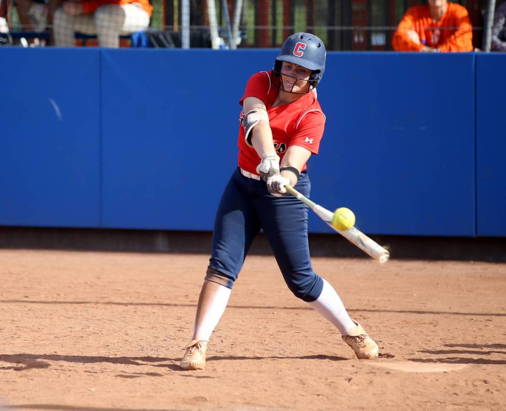 Coronado's Coronado Ashley Ward (7) hits against Shadow Ridge in their Class 4A state champions ...