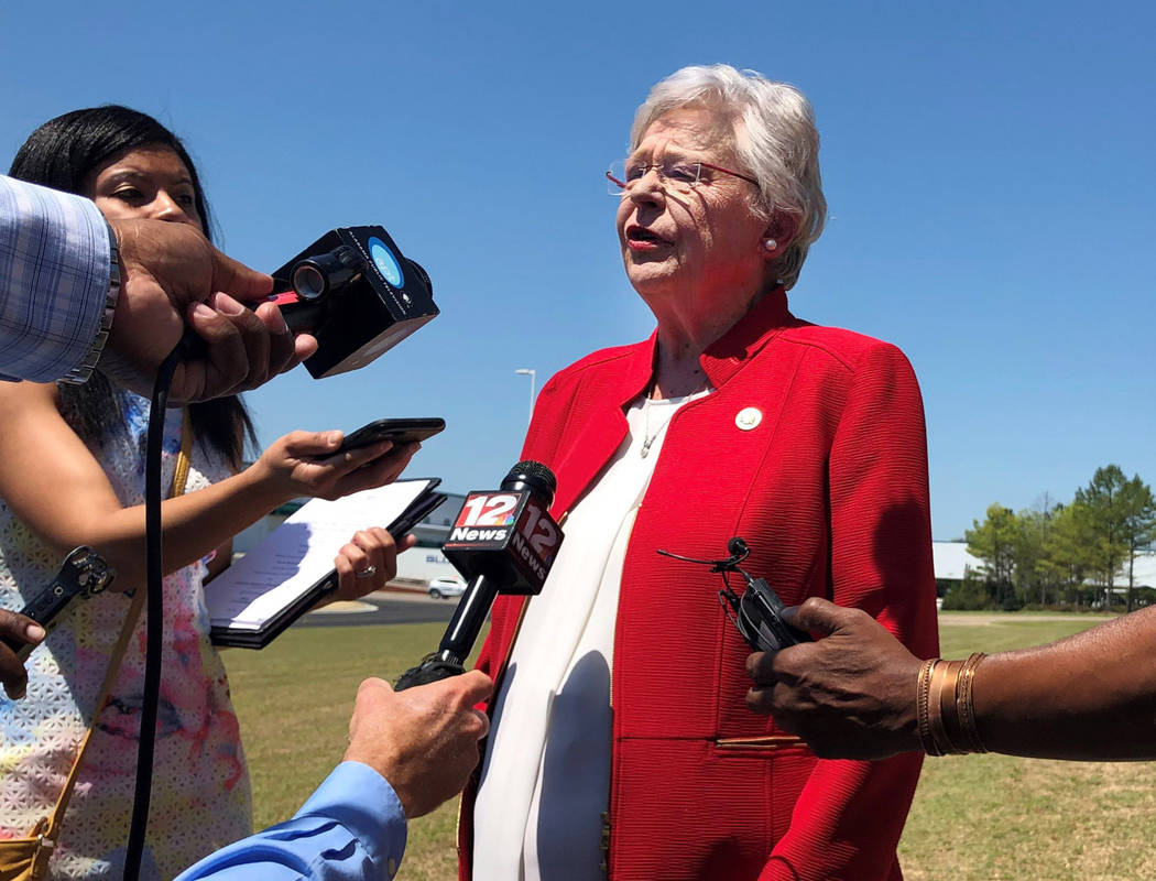 Alabama Gov. Kay Ivey discusses a bill that would virtually outlaw abortion in the state while ...