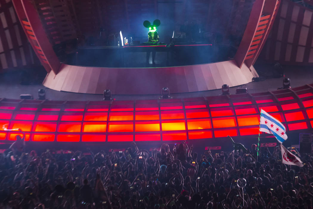 Deadmau5 performs at the Cosmic Meadow stage during the first day of the Electric Daisy Carniva ...