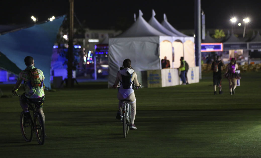 Attendees roam the campground area during the first day of the Electric Daisy Carnival at the L ...