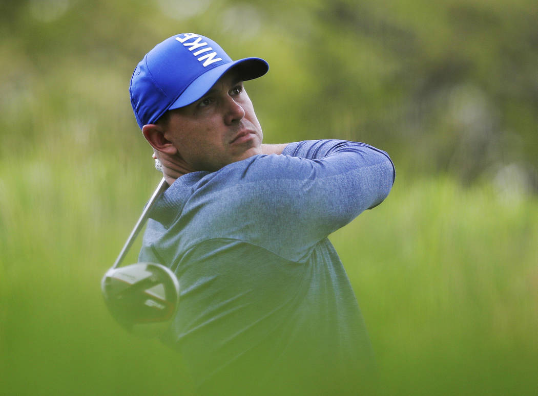 Brooks Koepka hits off the fourth tee during the second round of the PGA Championship golf tour ...