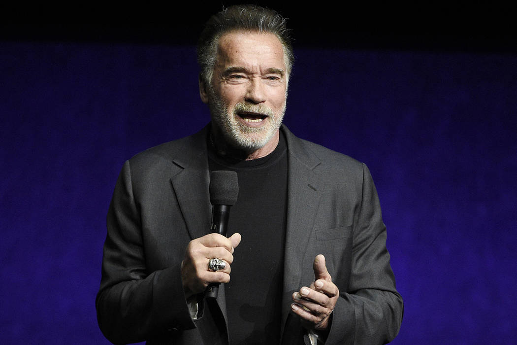 In this Thursday, April 4, 2019 file photo, Arnold Schwarzenegger, a cast member in the upcomin ...