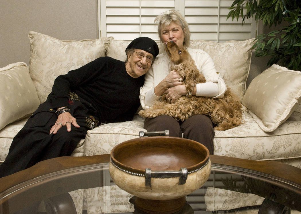 Comedian Sammy Shore, his wife Suzanne and their dog Tallulah clown around in their home in Las ...