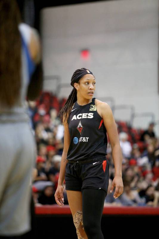 Las Vegas Aces A'ja Wilson (22) at Cox Pavilion during a preseason game against the Minnesota L ...