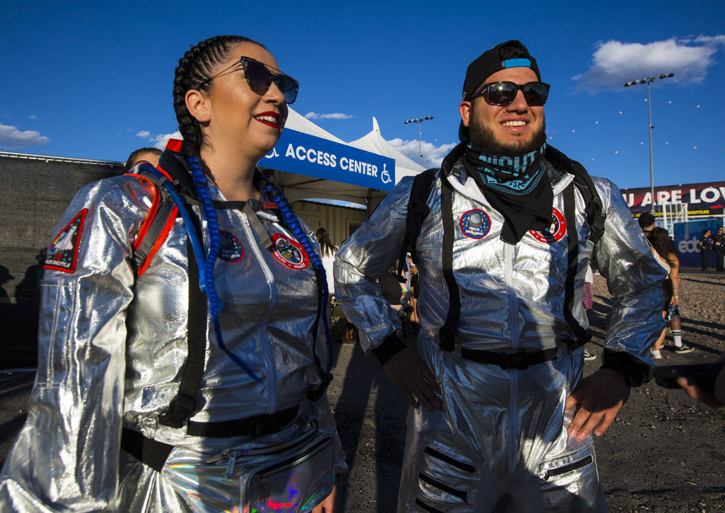 Rachel Martinez, left, and Jesse Andrade during the first day of the Electric Daisy Carnival at ...