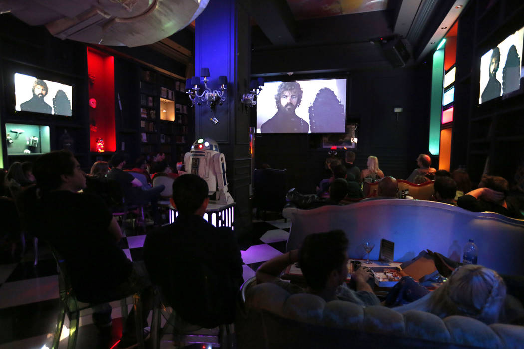 People watch "Game of Thrones" during a watch party at Millennium Fandom Bar in Las Vegas, Sund ...