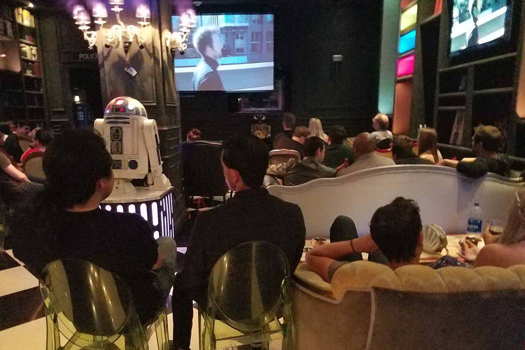 People watch "Game of Thrones" during a watch party at Millennium Fandom Bar in Las Vegas, Sund ...