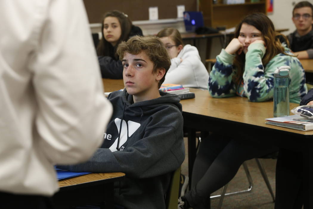 High school freshmen listen to Wexford County prosecutor Jason Elmore talk about consent and cr ...