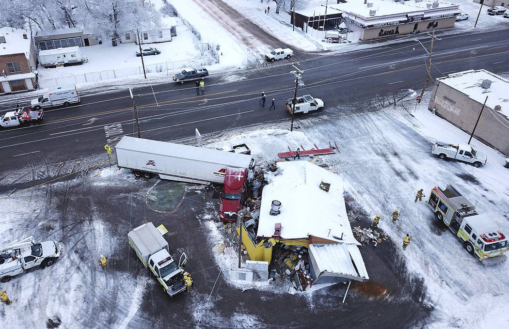 FILE - This Jan. 16, 2019 photo taken by a Utah Highway Patrol drone shows a big rig that has c ...