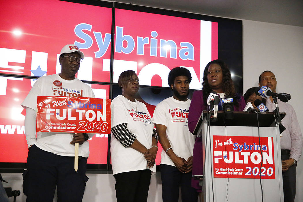 Sybrina Fulton speaks as she announces her run for the District 1 seat of the Miami-Dade County ...