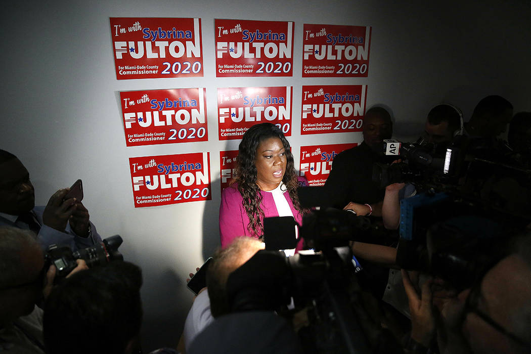 Sybrina Fulton speaks to the media after announcing her run for the District 1 seat of the Miam ...