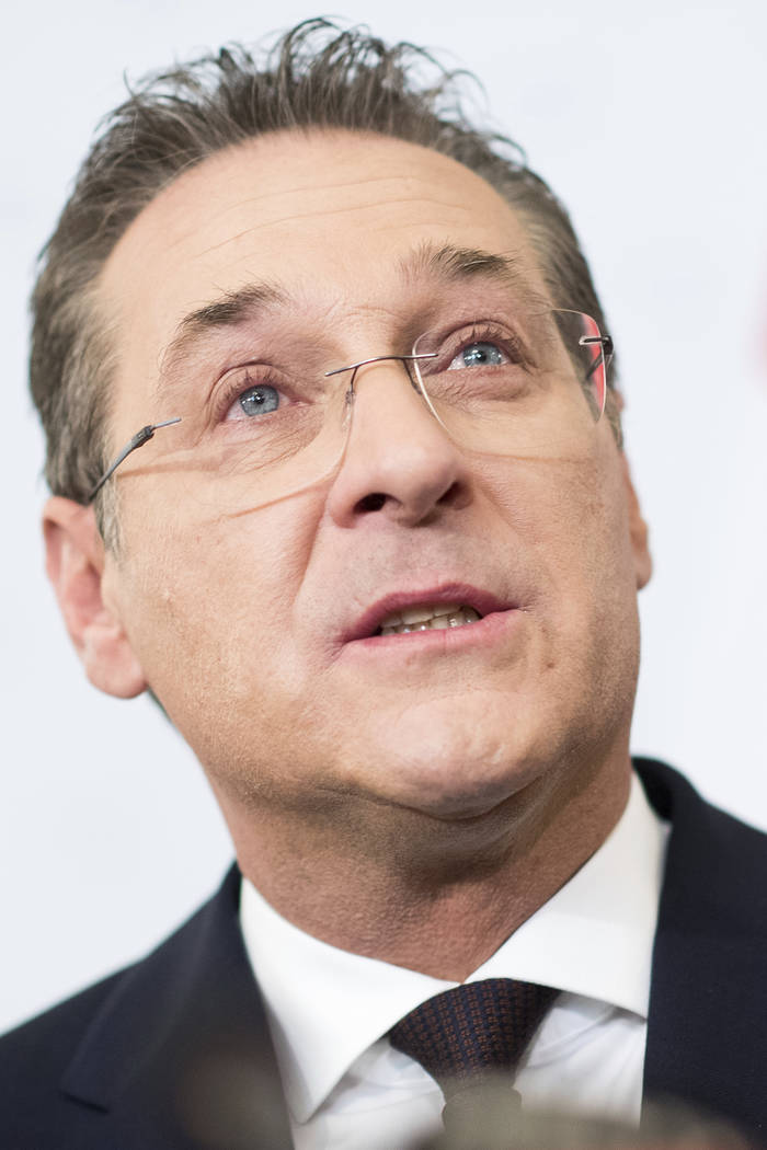 Austrian Vice Chancellor Heinz-Christian Strache (Austrian Freedom Party) addresses the media d ...