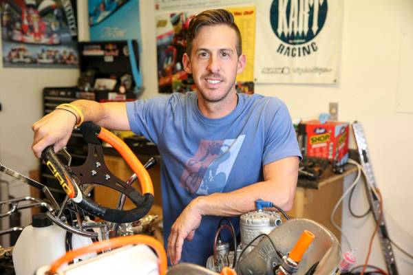 Las Vegas resident and racer instructor Matt Jaskol poses in his garage at his house in Las Veg ...