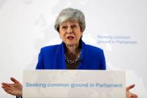 Britain's Prime Minister Theresa May delivers a speech in London, Tuesday, May 21, 2019. The Br ...