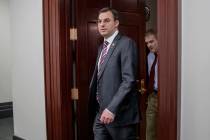 A March 28, 2017, file photo shows Rep. Justin Amash, R-Mich., followed by Rep. Jim Jordan, R-O ...