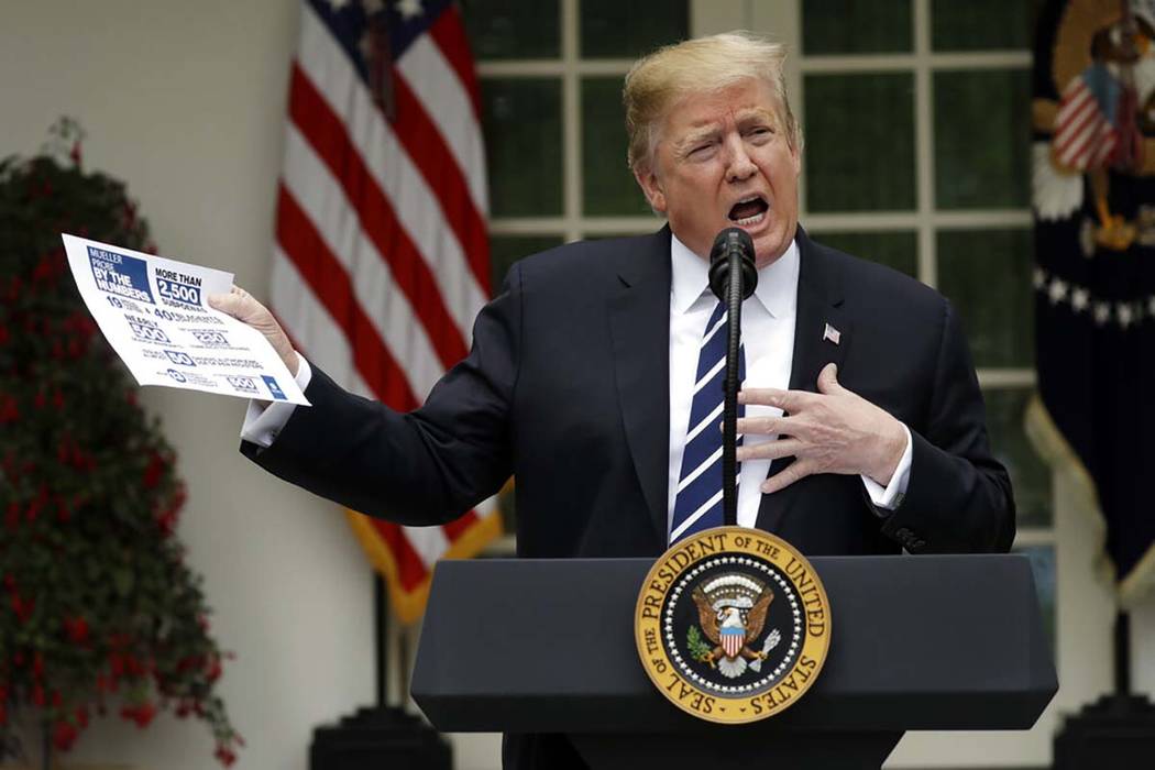 President Donald Trump speaks in the Rose Garden, Wednesday, May 22, 2019, in Washington. (AP P ...