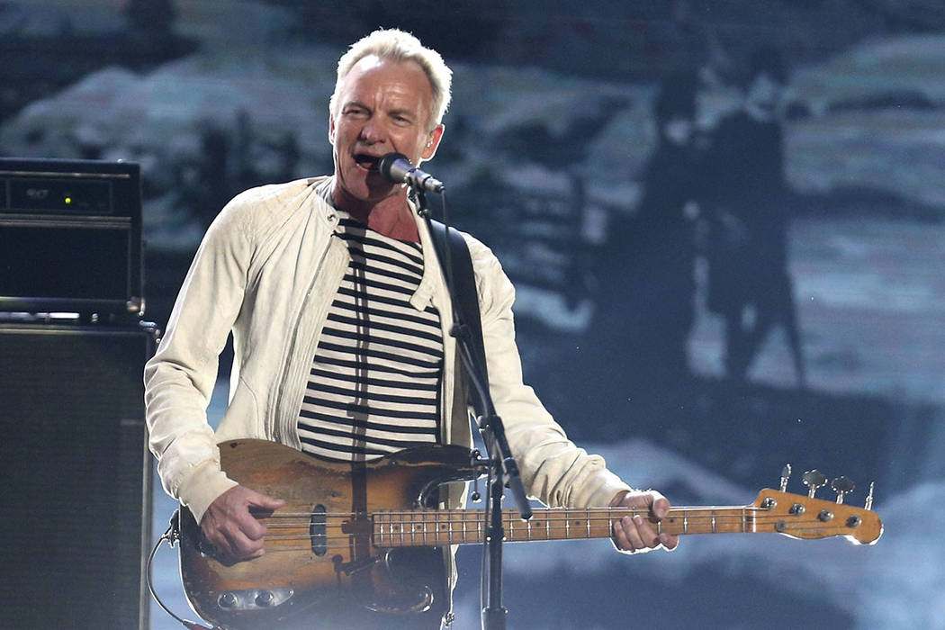 FILE - This Jan. 28, 2018 file photo shows Sting performing at the 60th annual Grammy Awards in ...