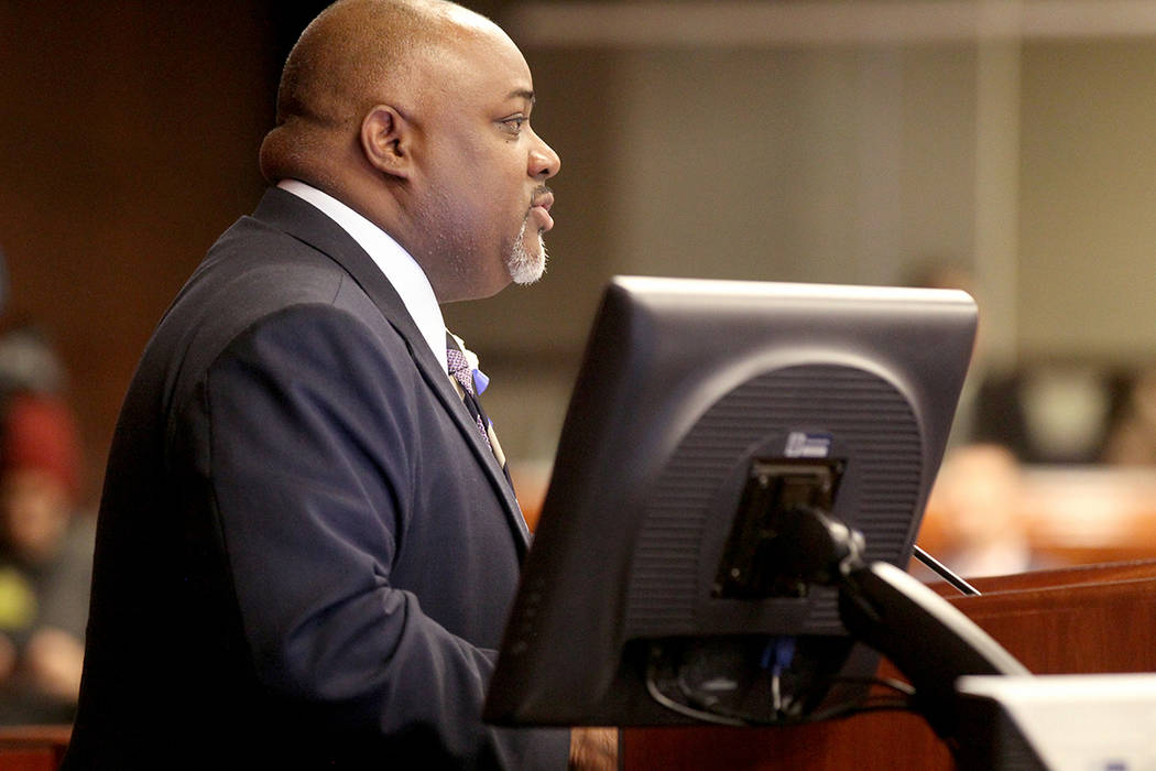 Speaker Jason Frierson, D-Las Vegas, presides during an Assembly floor session in the Legislati ...