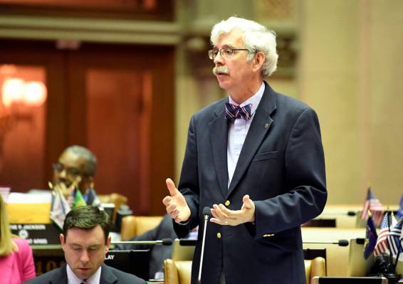 Assemblyman Andy Goodell, R-Jamestown, speaks to members of the New York state Assembly against ...
