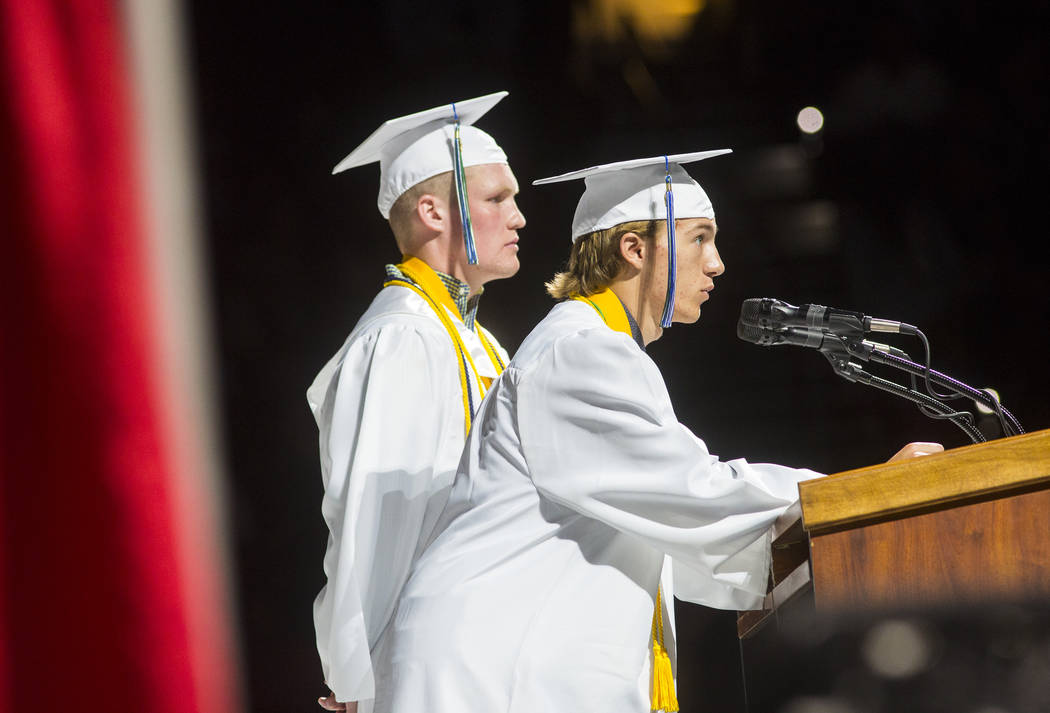 Graduating Green Valley High School valedictorian Jack Burgess, right, speaks alongside fellow ...