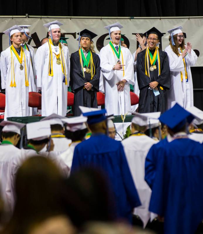 Graduating Green Valley High School valedictorians, from left, Jack Burgess, Tuff Donovan, Xavi ...