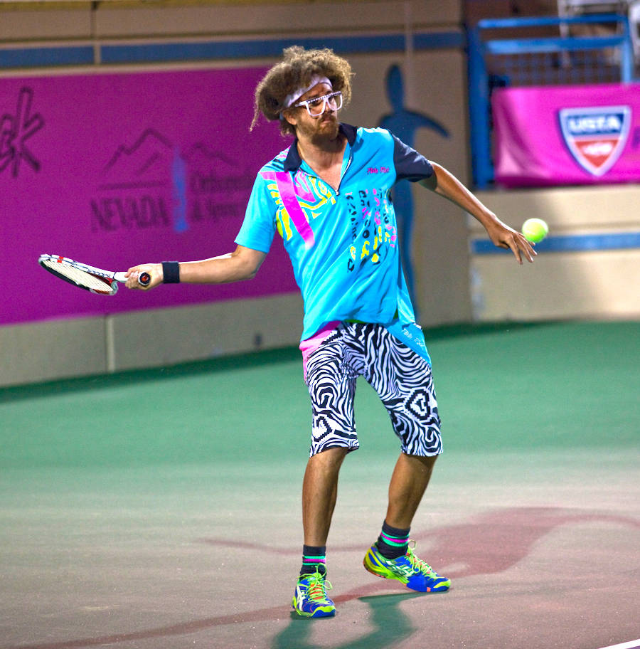 Rap star and tennis buff Redfoo is shown at the 2012 Party Rock Open at Darling Tennis Center i ...