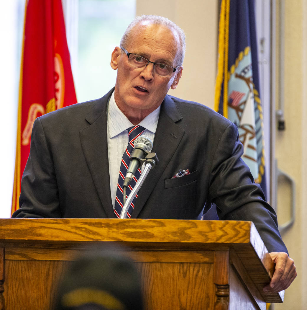 The Honorable Mark Stevens gives a keynote address during a Memorial Day ceremony at the Southe ...