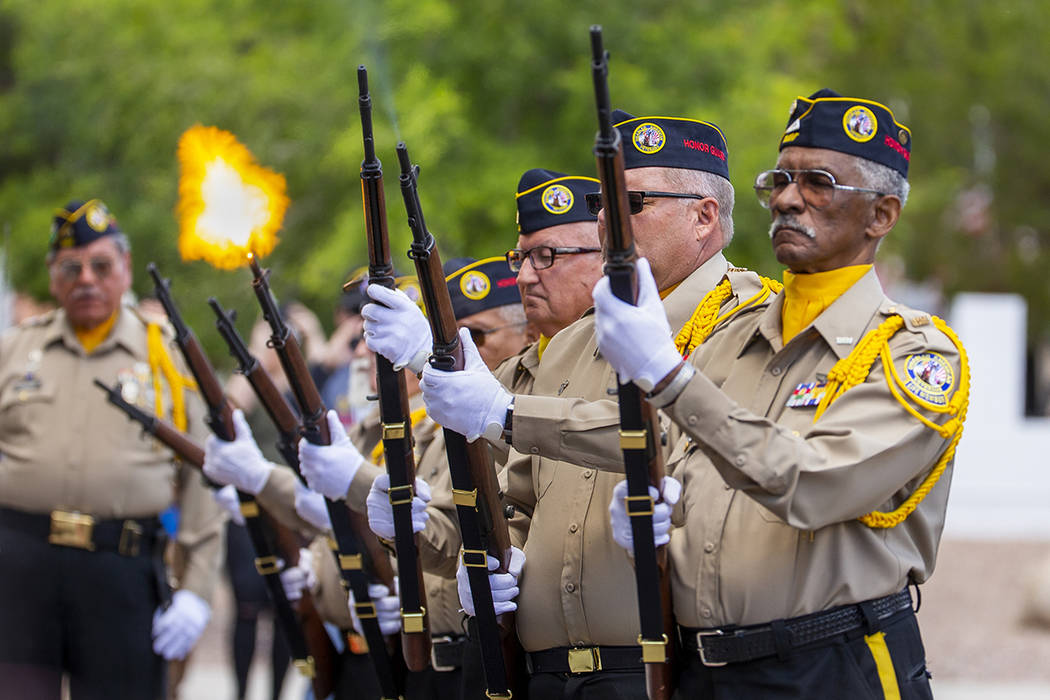The Firing Honor Guard conduct a 21 Gun Salute ending a Memorial Day ceremony at the Southern N ...